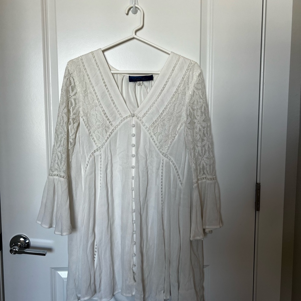 Blue Rain Cream Lace Trim Dress